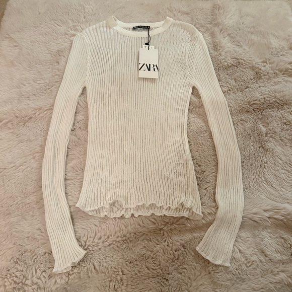 Zara Tops - Zara sheer white long sleeve top size medium brand new with tags